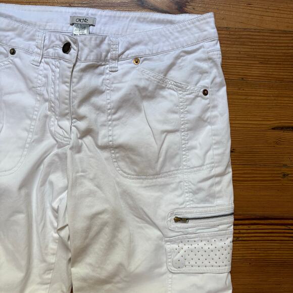 Cache white cropped studded pocket y2k womens cargo pants SIZE 6 - Picture 2 of 6